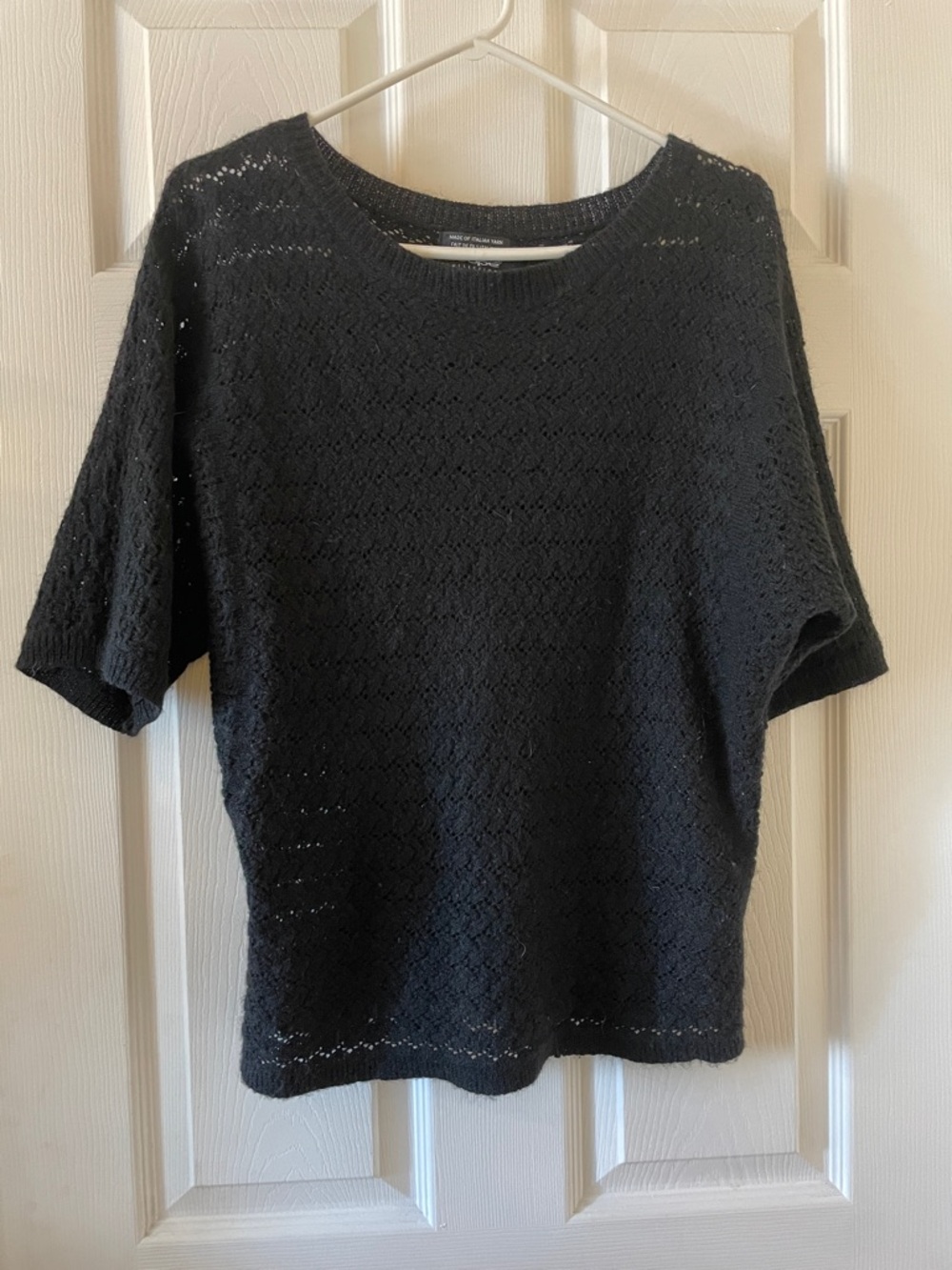 Black crochet Italian yarn wool alpaca mohair blend sweater tee gothic witchy